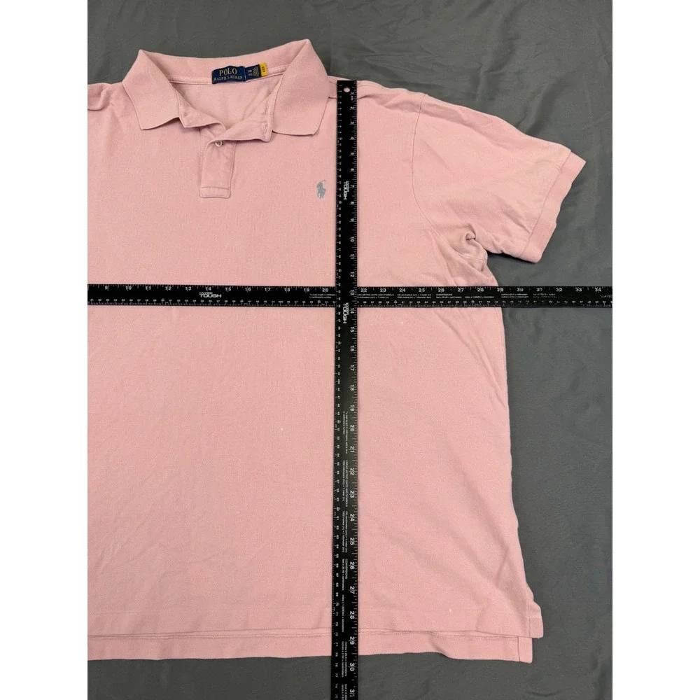 Polo Ralph Lauren Mens 3XB Pink Short Sleeve Pique Polo Shirt Gray Pony Logo